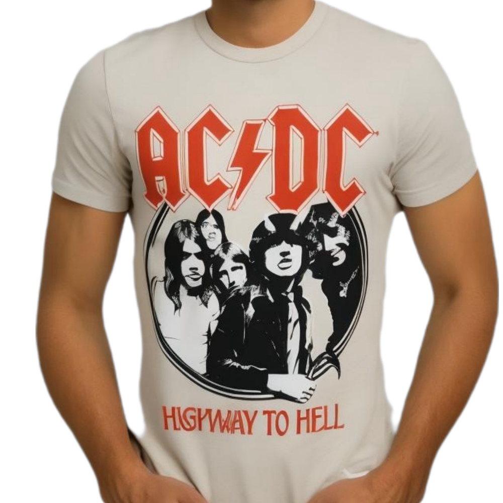 New Men's AC/DC Highway to Hell 1979 Album Graphic Tee Shirt Rock Band 70s-80s